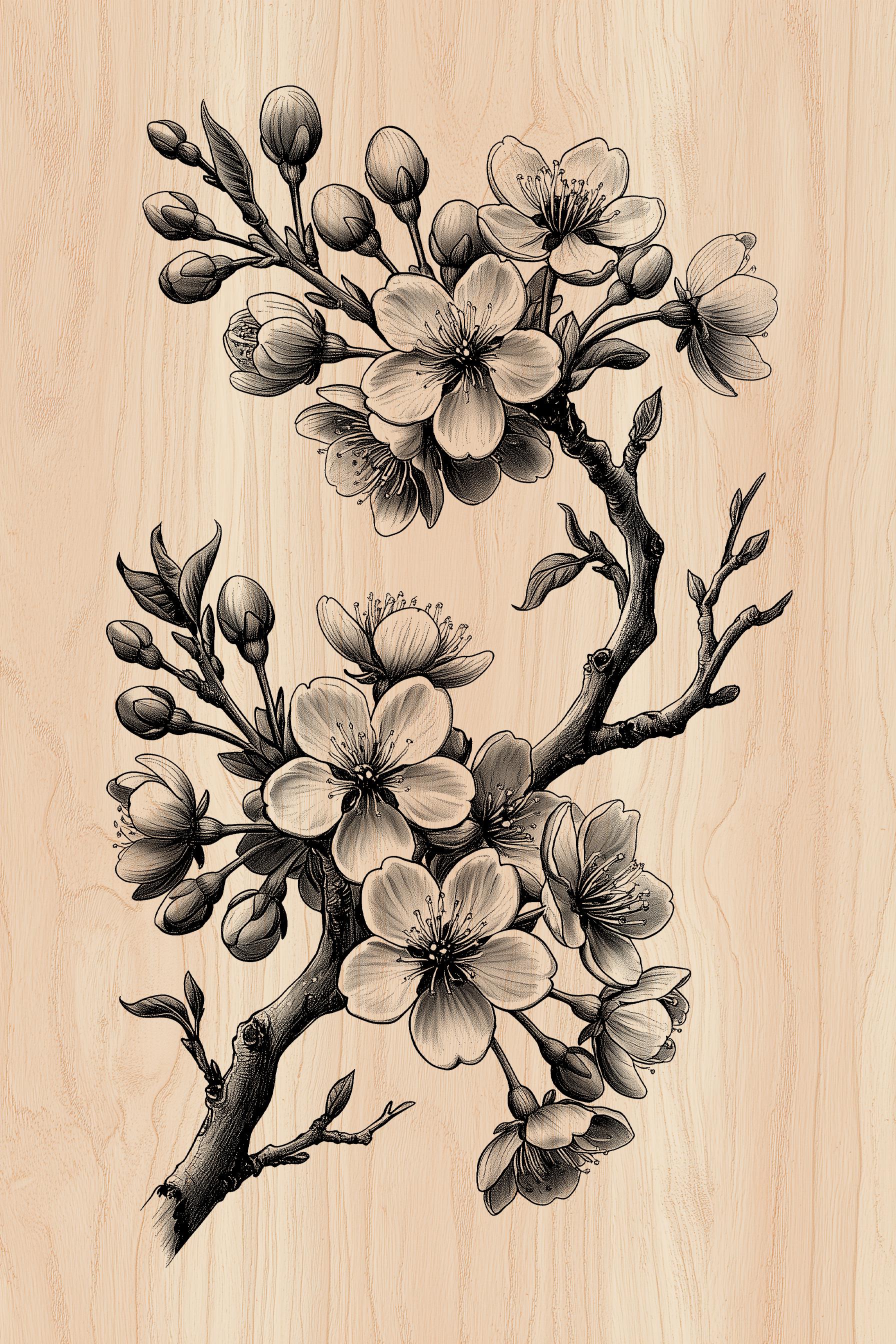 Cherry Blossom Laser Engraving File | Sakura Branch SVG Wood Art