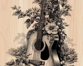 Guitar Laser Engraving File — Floral Acoustic | Wood PNG SVG | Glowforge LightBurn