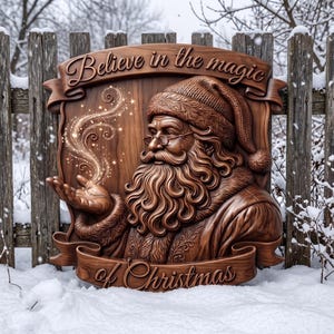 Santa Claus 3D Relief STL File | Believe in Christmas Magic Wood Grain CNC Carving | 3D Print & Laser Engraving STL