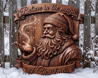 Santa Claus 3D Relief STL File | Believe in Christmas Magic Wood Grain CNC Carving | 3D Print & Laser Engraving STL