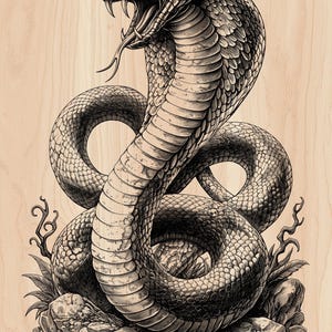 Archivo de grabado láser de cobra real / Serpiente SVG Arte en madera Diseño Glowforge