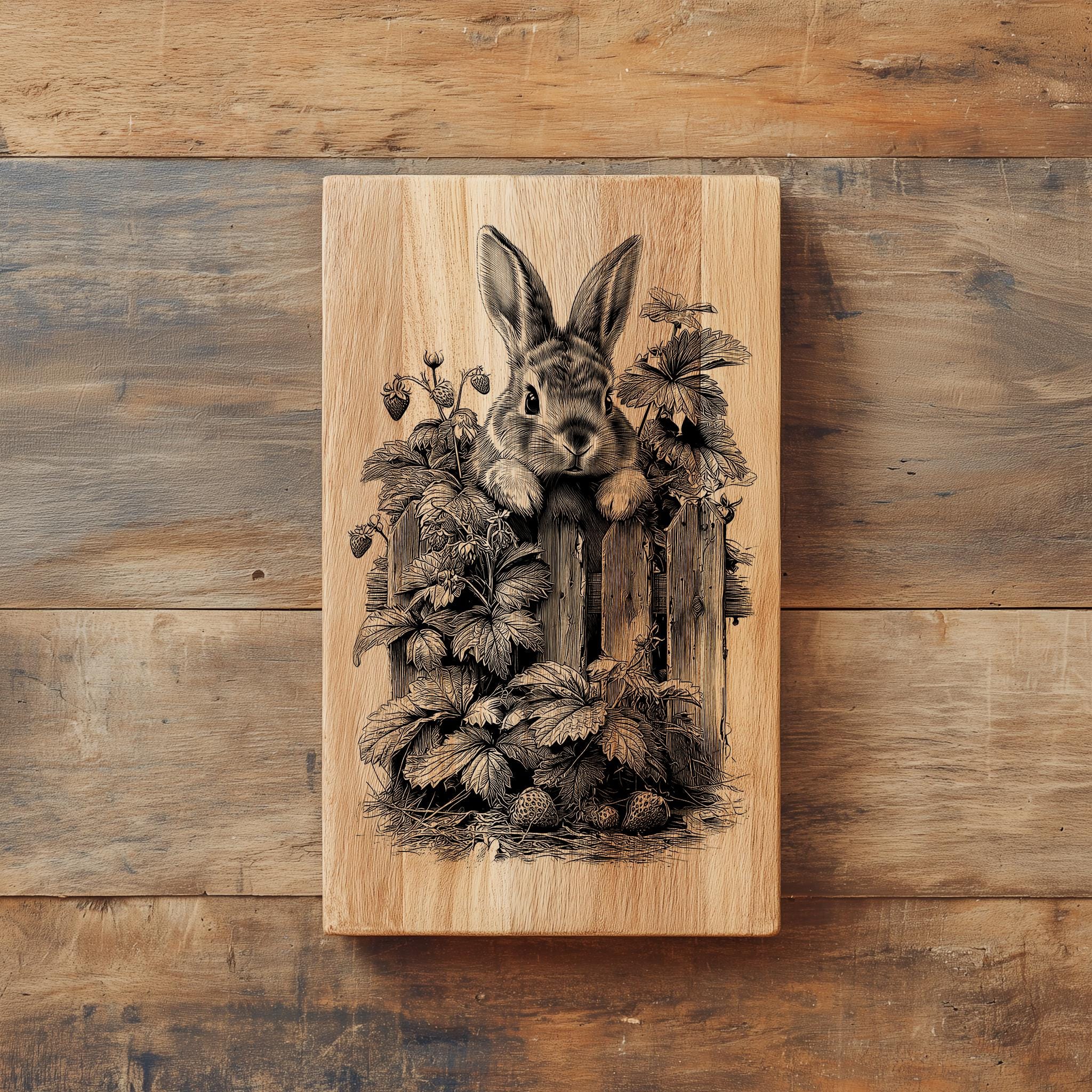 Rabbit Engraved Rabbit Laser Engraving File | Cottagecore Wood Sign SVG PNG | Garden ...