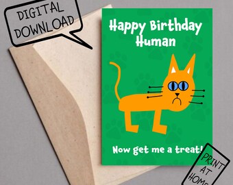 Happy Birthday Human Cat Card Digital Download