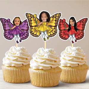 Butterfly Personalized Face Cupcake Toppers, Photo Cupcake Toppers, Girl Face Toppers, Birthday Decor, Digital File