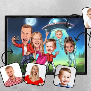 Karykatura rodzinna Niestandardowy portret rodzinny Portret rodzinny Prezent na karykaturę rodzinną ze zdjęcia
