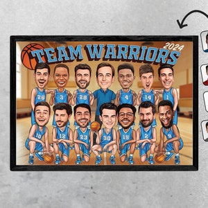 Aangepaste basketbalteam karikatuur spelers en coach karikatuur basketbalteam cadeau basketbal coach cadeau