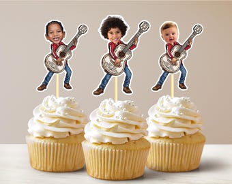 Adornos personalizados para cupcakes con cara de Miguel, adorno personalizado para cupcakes con cara de bebé, adorno para cupcakes de primer cumpleaños, cumpleaños importante