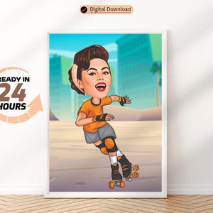 Roller Skate Custom Caricature Roller Blader Gift Custom Caricature From Your Photo Rollerblade Caricature Roller Blades Caricature