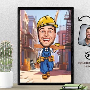 Construction Worker Cartoon Portrait Construction Caricature Construction Gift Construction Cartoon Construction Caricature from Photo