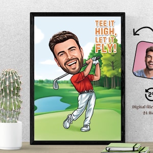 Lustiges Golf-Karikatur-Porträt-kundenspezifische Golfer-Karikatur-Zeichnung vom Foto Lustiges Golfer-Karikatur-Geschenk für Golfer