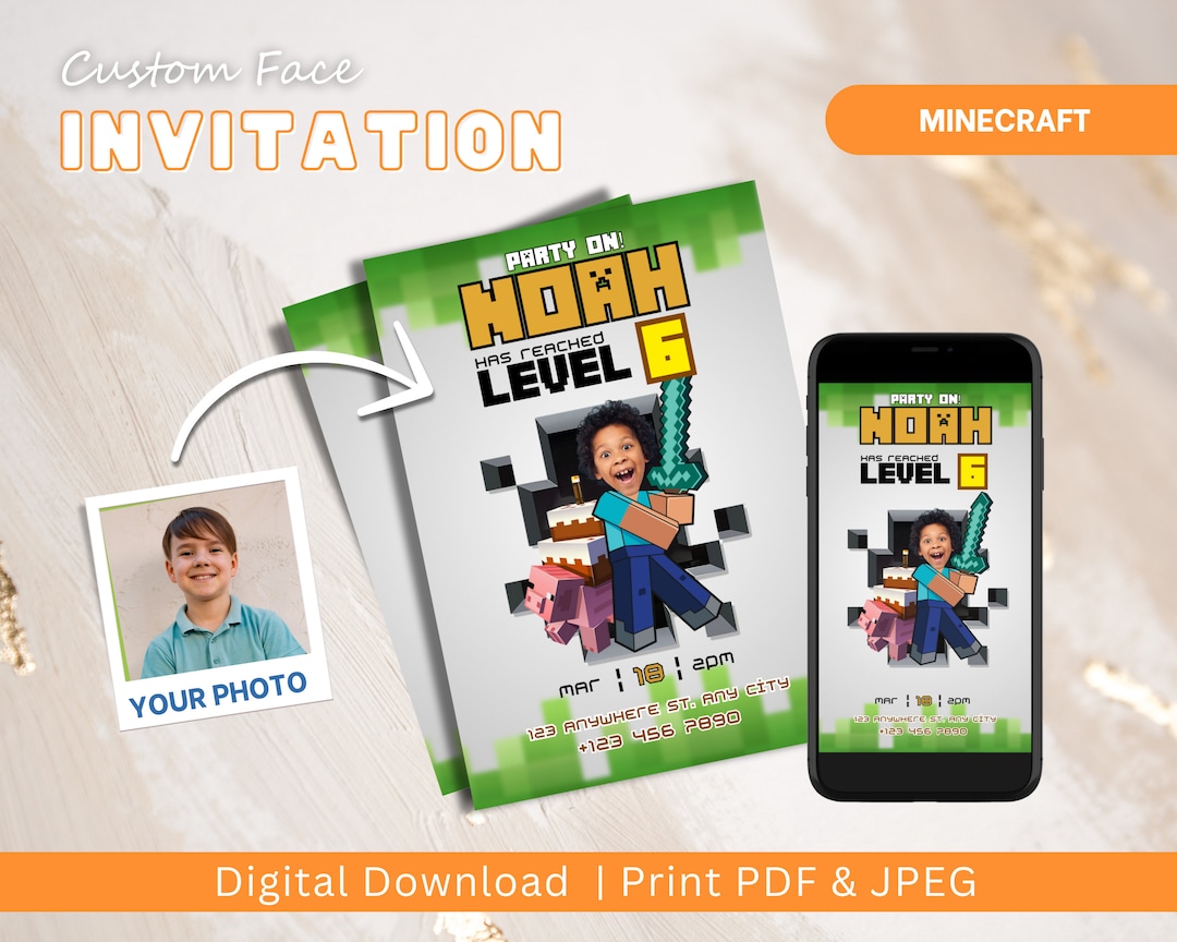 Invitación de cumpleaños editable de Minecraft, invitaciones de ...