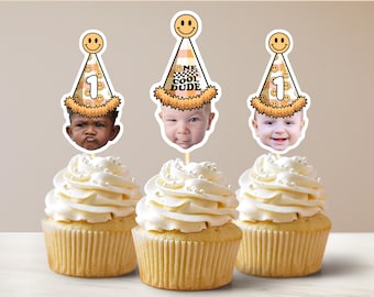 One Cool Dude Cupcake Toppers Happy Dude Gesicht Cupcake Toppers Erster Geburtstag Zahl Cake Topper Benutzerdefinierte Partyhut Toppers 1st Birthday Decor