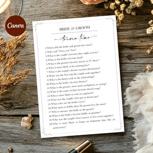 Bride And Groom Trivia Wedding Game Template Trivia Game For Guests Wedding Reception Game Wedding Trivia Question Game Wedding Quiz