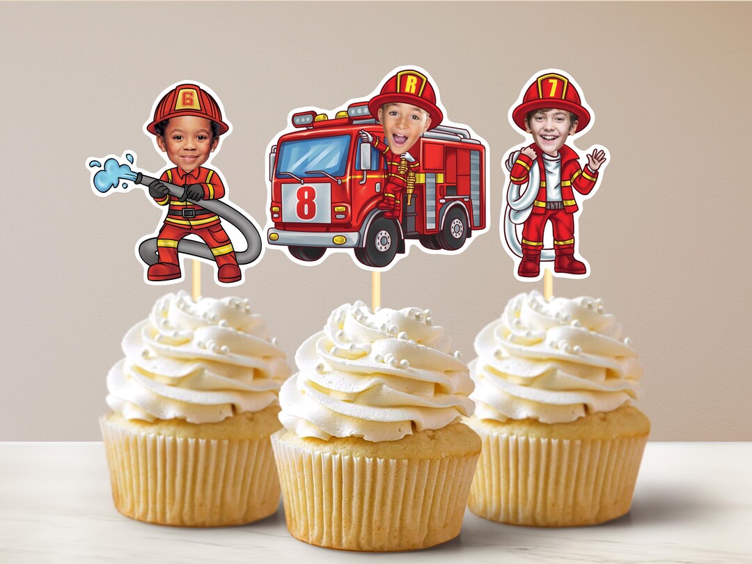 Fire Fighter Topper Set of 3 Firefighter Cupcake Toppers Firefighter Set Personalized Face ...