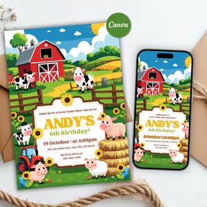 Barn Animals Birthday Invitation Template Barnyard Animals Birthday Party Invite Farm Animals Theme Birthday Party Invitation Canva