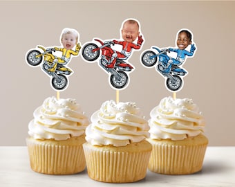 Custom Photo Dirt Bike Cupcake Toppers Personalized Face Dirt Bike Cupcake Toppers Birthday Decor