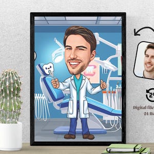 Dentist Custom Caricature Dentist Cartoon Portrait Custom Dentist Caricature from Photo Funny Dentist Caricature Gift for Dentist