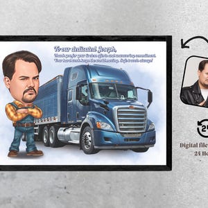 Personalized Truck Driver Cartoon Portrait Custom Truck Driver Caricature Drawing from Photo Funny Truck Driver Gift with Message