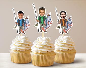 Fisherman Personalized Face Cupcake Toppers Fishing Cupcake Toppers