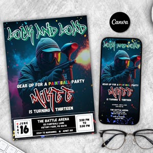 Paintball Birthday Party Invitation Template Paintball Adventure Paintball Party Ticket Invite Boy Tween Teen Party Paintball Invitation