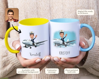 Custom Pilot Mug Personalized Face Mug Aviator Caricature Mug Funny Birthday Gift Ideas for Pilot Airplane Party Gift for Him