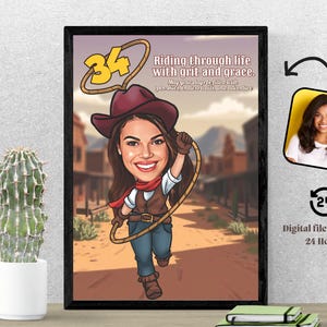 Custom Cowgirl Caricature Portrait From Your Photo Cowgirl Portrait Western Portrait Custom Cowboy Poster