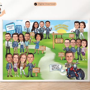 Benutzerdefinierte Firmengruppe Karikatur Personalisierte Team Karikatur Arbeitsplatz Karikatur Geschenk für Chef Kollege Geschenk Cartoon Karikatur Digital