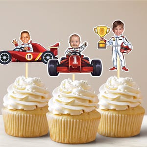 Race Car Personalized Cupcake Toppers: Racing with Vintage Car