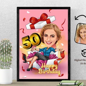 Personalisierte Karikatur zum 50. Geburtstag von Fotos, alles Gute zum Geburtstag Cartoon Portrait Geschenk, alles Gute zum Geburtstag, Karikatur vom Foto
