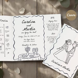 Hand Drawn Gatefold Wedding Invitation Template Modern Elegant Gate Fold Wedding Invite Illustration Wedding Design Minimalist Canva