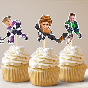 Ice Hockey Personalized Face Cupcake Toppers, Sport Cupcake Topper, Men&#39;s Birthday Decorations, Ice Skate Cake Topper, Hockey Party Decor