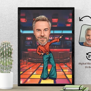70s Groovy Custom Karicature Ze Zdjęcia Custom Fun Karicature Portret Prezent