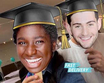 Grande tête personnalisée découpée sur un bâton pour le visage de diplômé Têtes personnalisées sur un bâton pour le visage de remise des diplômes de fans