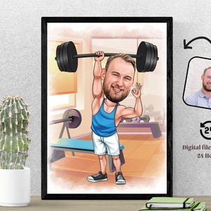 Custom Gym Caricature Workout Portrait Custom Weightlifter Caricature Cartoon Drawing from Photo Funny Fitness Caricature Gift for Coach