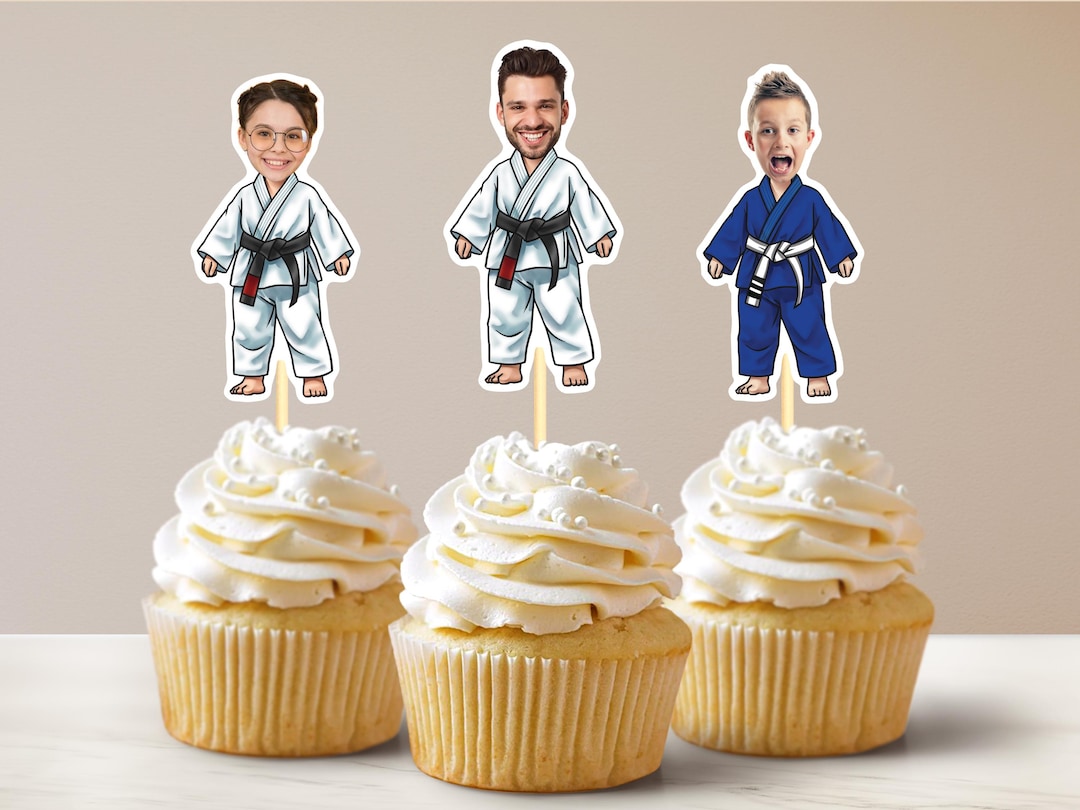 Karate Party Cupcake Toppers – 36pcs Double-Sided Martial Arts Decorations For Birthday & Black Belt Parties