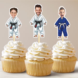 Jiujitsu Cupcake Toppers Karate Party Decorations Taekwondo Party Taekwondo Birthday Karate Party Favors Karate Toppers Black Belt Toppers