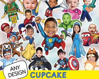 Personalized Superhero Face Cupcake Toppers : Birthday Party Decoration (Digital & Physical)