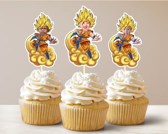 Topo de cupcake de anime personalizado, topo de bolo DBZ, topo de cupcake de amor de anime, decoração de festa temática de cosplay