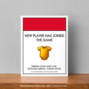 Nouveau thème Monopoly pour bébé Cartes de voeux amusantes Cadeau pour les nouveaux parents Carte de félicitations Baby shower pour bébé Garçon Fille Carte personnalisée Cadeau pour bébé