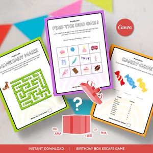 Birthday Box Escape Game Template For Kids & Tweens Birthday Party Games Birthday Fun Games Escape Box For Kids Printable Game Canva