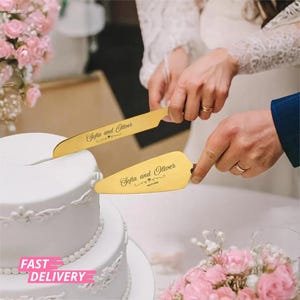 Engraved Cake Cutting Set Wedding Cake Cutting Set Customized Cake Cutting Set Modern Cake Cutter Serving Set  Gold Cake Server Couple Gift