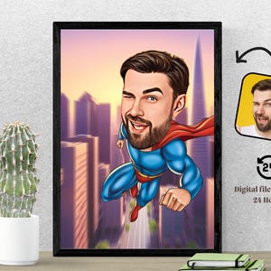 Benutzerdefinierte Super Dad und Sohn Cartoon Portrait, Super Dad Portrait, Papas Geschenk, Super Dad Karikatur, Superhelden-Karikatur, Karikatur vom Foto