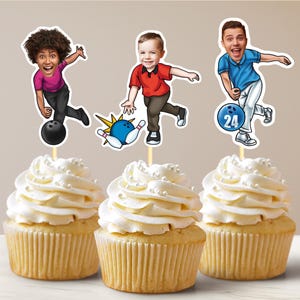 Bowling Cupcake Toppers Sports Face Bowling Party Decor Bowling Toppers Bowling Birthday Cupcake Toppers
