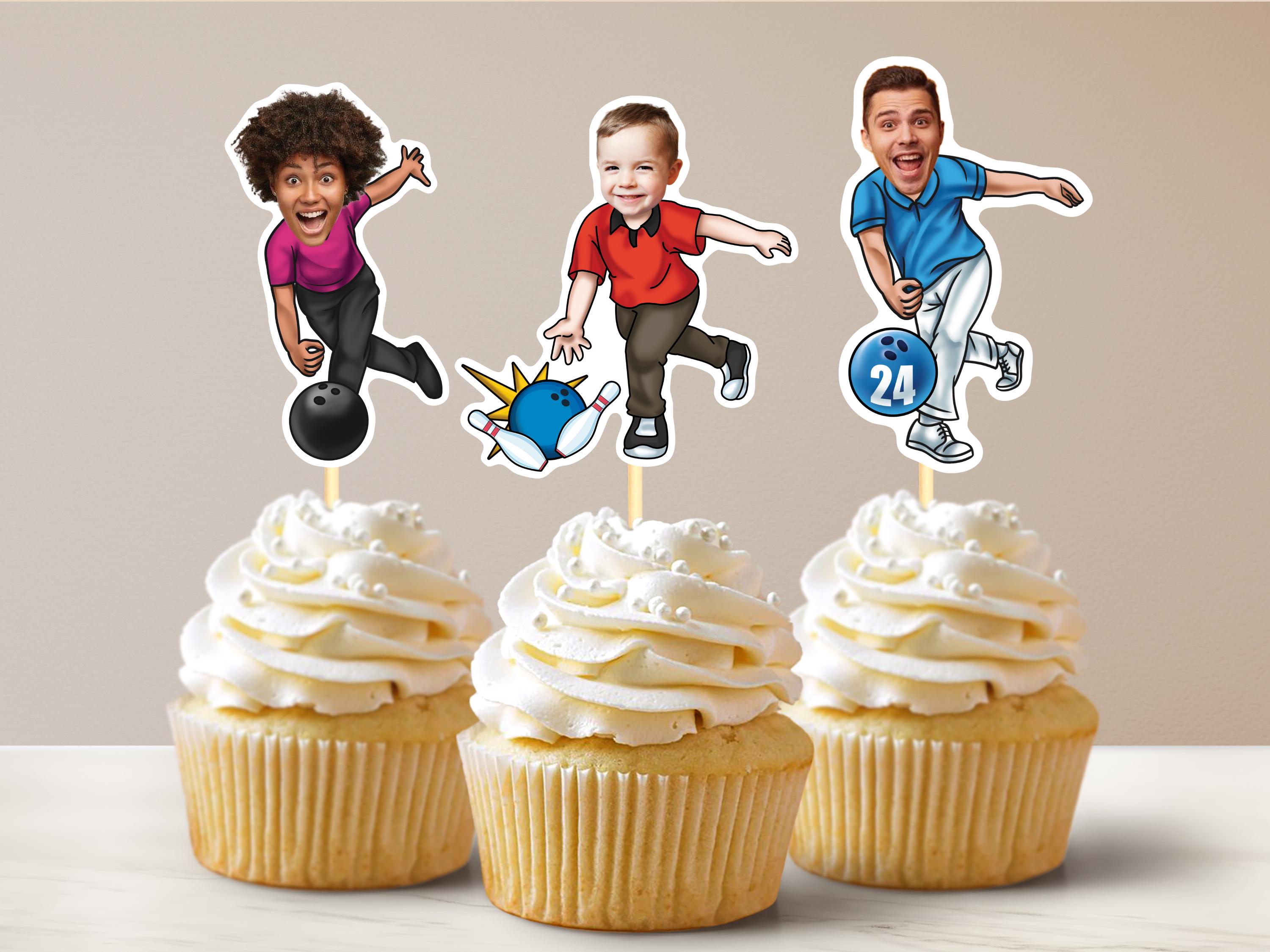 Bowling Cupcake Toppers Sports Face Bowling Party Decor Bowling Toppers Bowling Birthday Cupcake Toppers
