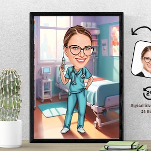 Personalisierte Krankenschwester-Karikatur-Krankenschwester-Karikatur-Porträt Benutzerdefinierte Krankenschwester-Karikatur vom Foto Lustiges Krankenschwester-Karikatur-Geschenk für Krankenschwester-Abschluss
