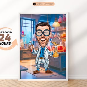 Wissenschaftler Karikatur Chemiker Karikatur Spaß Cartoon personalisierte Cartoons Karikatur Porträt Geschenk für Wissenschaftler