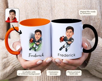 Taza de caricatura de fútbol personalizada con retrato de caricatura para jugador de fútbol