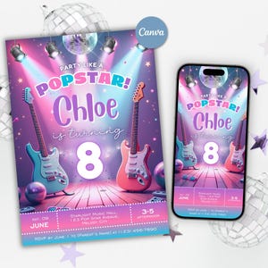 Party Like A Popstar Birthday Party Invitation Template Pop Star-Themed Birthday Invite Popstar Rockstar Birthday Sing Dance Birthday