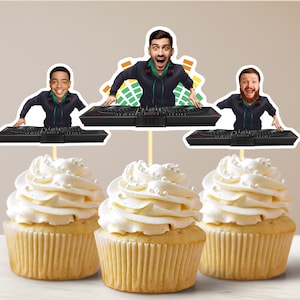 Adorno para cupcakes con DJ de estrellas, personalizado, con música de amor, con temática de DJ, para fiestas, divertidos suministros para eventos y tartas.