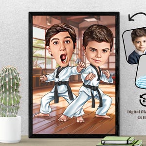 Karate Duo Cartoon Portrait Karate Portrait Karate Gift Karate Caricature Custom Karate Best Friends